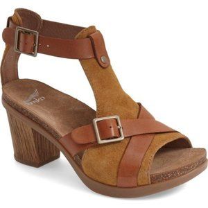 Dansko Dominique T-strap Block Heel Leather Sandal Size 39 new in box